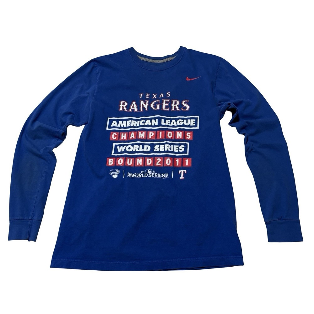 Nike x Texas Rangers Men's 2011 Champions Long Sleeve Shirt Size M 19x28 *STAINS